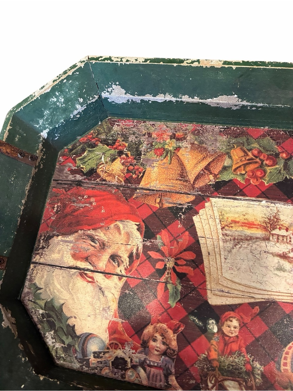 Vintage Style Old World Large Decorative Christmas Decoupage Serving Tray 2 ft